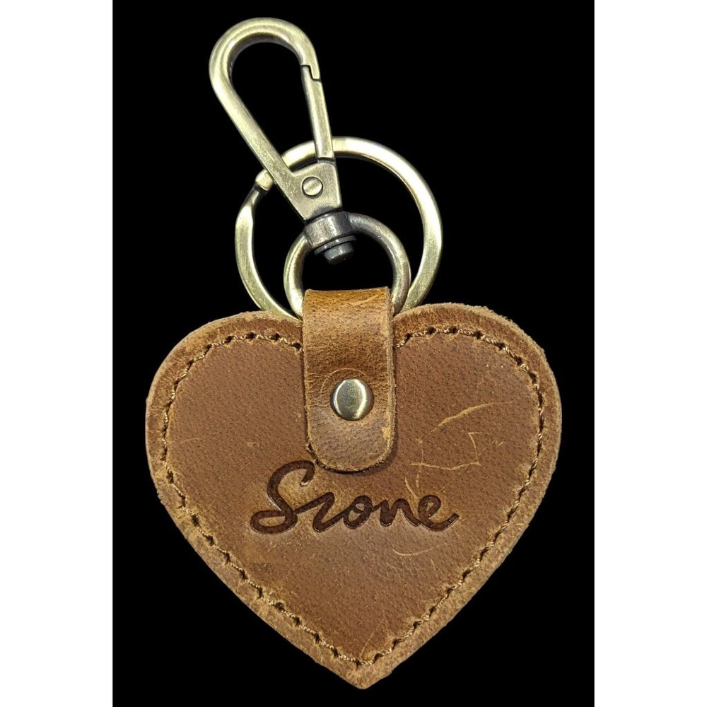 S-Zone Brown Leather Heart Shaped Keychain